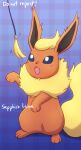  2023 3_toes ambiguous_gender black_ears black_nose blonde_hair blue_eyes blush blush_lines eeveelution english_text feet feral flareon fluffy fluffy_tail full-length_portrait fur generation_1_pokemon hair long_ears multicolored_body multicolored_fur nintendo open_mouth orange_body orange_fur pink_mouth playing pokemon pokemon_(species) portrait red_blush sapphireluna signature smile solo standing tail text toes two_tone_body two_tone_fur yellow_body yellow_fur yellow_tail 