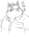 anthro belly black_and_white canid canine canis clothing domestic_dog eyebrows fukami_youhei hi_res male mammal monochrome mouthless overweight puss3250 school_uniform slightly_chubby solo standing uniform 