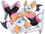  absurd_res anthro bat biped blue_eyes blush breasts cleavage clothed clothing eyeliner female fur hi_res idolomantises makeup mammal rouge_the_bat sega simple_background smile solo sonic_the_hedgehog_(series) tan_body white_background white_body white_fur 