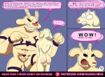 anthro asriel_dreemurr asriel_dreemurr_(god_form) big_butt butt chadriel chastity_cage chastity_device comic dialogue duo english_text fagriel girly homophobic_slur larger_male male male/male muscular null_bulge size_difference smaller_male sugslimic tattoo text toxic_masculinity undertale undertale_(series) 