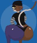  :3 ambiguous_gender anthro beanie big_butt black_clothing blue_background butt calico_cat clothed clothing crouching digital_media_(artwork) domestic_cat epic_games felid feline felis fortnite fur hat headgear headwear hi_res looking_at_viewer mammal meow_skulls_(fortnite) mottled multicolored_body multicolored_fur notbraveenough panties partially_clothed piebald pixel_(artwork) presenting presenting_hindquarters simple_background solo solo_focus tail underwear yellow_eyes 