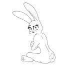  anthro butt crossed_arms disney ears_up eyebrows female hi_res judy_hopps lagomorph leporid line_art looking_at_viewer mammal nude rabbit raised_eyebrow simple_background sitting solo spoof_(artist) tail white_background zootopia 