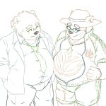  absurd_res anthro bear belly clothing coat colored_lines duo eyewear furries_tetras glasses gloves handwear hat headgear headwear hi_res lab_coat leib_(tas) lifewonders line_art male mammal necktie polar_bear straw_hat tokyo_afterschool_summoners topwear ursine volos zipper 