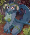  absurd_res anthro blue_body blue_scales breasts dragon female friendship_is_magic hasbro hi_res kneeling leaf looking_at_viewer my_little_pony nookprint princess_ember_(mlp) scales solo 