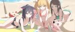  +_+ 4girls absurdres airi_(blue_archive) all_fours alternate_costume animal_ears bare_arms bare_legs baseball_bat beach bikini black_bikini black_hair blonde_hair blue_archive breasts brown_hair buried cat_ears cleavage closed_mouth collarbone crab diamond-shaped_pupils diamond_(shape) english_text feet flip-flops food food-themed_hair_ornament frilled_bikini frills fruit green_bikini grin hair_ornament halo highres ice_cream_hair_ornament kazusa_(blue_archive) licking_lips looking_at_viewer medium_breasts medium_hair momocadraw multicolored_hair multiple_girls natsu_(blue_archive) navel outdoors pink_eyes pink_hair pink_pupils red_bikini red_eyes sandals short_hair single_barefoot smile soles stomach streaked_hair suikawari sunlight swimsuit symbol-shaped_pupils toes tongue tongue_out v watermelon yoshimi_(blue_archive) 