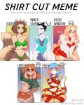  anthro breasts canid canine canis cleavage_cutout clothing domestic_dog dragon felid feline female group hi_res lagomorph leporid mammal meme pink_kutal23 rabbit rodent sciurid shirt shirt_cut_meme side_boob topwear tree_squirrel under_boob underwear 