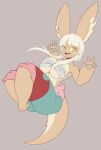  anthro areola areola_slip bandage bottomwear bound_top breasts clothing female fluffy_ears fur gesture hair hi_res honky_kat humanoid made_in_abyss mammal nanachi narehate nipples pants small_feet solo tail v_sign white_hair wrappings yellow_eyes 
