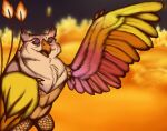  ambiguous_gender anthro avian beak big_blue_bubble bird candle dawn_of_fire feathered_wings feathers fire glowl gyllbaine my_singing_monsters nude owl solo tail_feathers wing_claws wings 