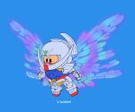  black_eyes blue_background character_name chibi clenched_hands colored_sclera copyright_name energy_wings evan_palmer flying gundam highres mecha moonlight_butterfly orange_sclera robot sd_gundam solo turn_a_gundam turn_a_gundam_(mobile_suit) 