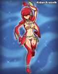  2022 aidan_kresnik anklet anthro breasts breath_of_the_wild brooch featureless_breasts featureless_crotch female fin fin_hair fish fish_tail gills hair hi_res jewelry looking_at_viewer marine medium_breasts membrane_(anatomy) mipha multicolored_body navel nintendo noseless not_furry pseudo_hair raised_arm red_body red_hair signature smile smiling_at_viewer solo tan_body the_legend_of_zelda two_tone_body webbed_feet webbed_hands yellow_eyes zora 