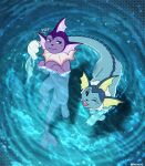  blush brahkest bubble castor_the_vaporeon digital_media_(artwork) duo eeveelution fin floating frill_(anatomy) generation_1_pokemon grin happy hi_res licida_nevia looking_at_another neck_frill nintendo one_eye_closed open_mouth paws pokemon pokemon_(species) smile swimming tail text vaporeon water watermark wholesome wink 