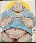  2023 anthro balls bear belly big_belly blush brown_body censored eyes_closed flaccid genitals hi_res kemono male mammal navel overweight overweight_male penis small_penis solo totemoii_029 