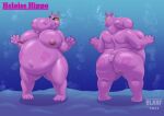  absurd_res accessory anthro belly big_belly big_breasts big_butt black_eyes blarf breasts bubble buckteeth butt butt_slap common_hippopotamus female flower flower_in_hair front_view genitals hair hair_accessory hand_mark heloise hi_res hippopotamid huge_belly humanoid jumpstart_games looking_at_viewer mammal model_sheet navel nipples overweight overweight_female pink_body plant pussy raised_hand rear_view side_boob slap slapping_own_butt slapping_self smile smiling_at_viewer solo tail teeth thick_thighs underwater water wide_hips 