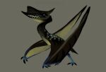  ambiguous_gender blue_eyes brown_body dinosaur feral green_background kolaa male_(lore) membrane_(anatomy) membranous_wings mouth_closed reptile scalie sharp_teeth side_view simple_background solo teeth wings yellow_body 