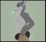  absurd_res anthro bllumek bodily_fluids bulge butt canid canine canis father hi_res male male/male mammal meme mortyfini musclegut muscular muscular_male parent scar solo sweat wolf 