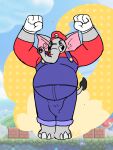  anthro baron_montesque bulge clothed clothing clothing_bulge elephant elephant_mario elephantid facial_hair flexing gloves handwear hat headgear headwear hi_res invalid_tag male mammal mario mario_bros moobs mustache nintendo overalls overweight overweight_anthro overweight_male proboscidean proboscis_(anatomy) shirt solo tail tail_tuft topwear trunk_(anatomy) tuft tusks 