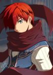  1boy adol_christin akane_kazami blue_eyes dated highres looking_at_viewer red_hair scarf signature solo swept_bangs upper_body ys ys_ix_monstrum_nox 