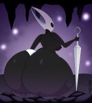  2023 absurd_res anthro areola arthropod big_butt black_areola black_body black_nipples bottom_heavy breasts butt cel_shading clothing detailed_background digital_drawing_(artwork) digital_media_(artwork) female hexami hi_res holding_object holding_weapon hollow_knight hornet_(hollow_knight) huge_butt insect looking_back melee_weapon mostly_nude nipples non-mammal_breasts non-mammal_nipples panties rear_view shaded signature small_breasts team_cherry underwear vessel_(species) weapon 