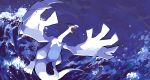  absurdres commentary_request fangs highres kura_(shironagasu02) lugia night no_humans ocean open_mouth outdoors pokemon pokemon_(creature) solo tongue water water_drop waves 