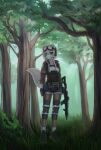  1girl absurdres animal_ears eyewear_on_head flag_of_ural_republic forest green_eyes gun headphones highres holding holding_gun holding_weapon magazine_(weapon) military_uniform nature non-web_source pantyhose saiga-12 shotgun tail uniform ural-tan weapon 