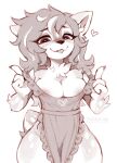  &lt;3 anthro apron apron_only areola breasts cleavage clothed clothing clothing_lift deer female hair hi_res looking_at_viewer mammal monochrome neck_tuft nipple_outline simple_background sketch smile solo spots tongue tongue_out tuft waspsalad wide_hips 