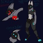  absurd_res anthro armor biohound blue_eyes character_name claws fur glowing glowing_claws glowing_eyes grey_body grey_fur hi_res machine male model_sheet original_character_do_not_steal protogen protogen_armor protogen_visor red_eyes solo 