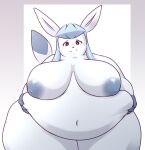  2023 anthro areola belly belly_grab big_belly big_breasts blue_areola blue_eyes blue_nipples breasts eeveelution female generation_4_pokemon glaceon hand_on_stomach hi_res kelpu_(artist) looking_at_viewer navel nintendo nipples nude obese obese_anthro obese_female overweight overweight_anthro overweight_female pokemon pokemon_(species) simple_background smile solo thick_thighs wide_hips 