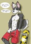  abs absurd_res anthro athletic athletic_male blyfist canid canine canis clothed clothing domestic_dog ear_piercing genitals hi_res male mammal pecs penis penis_base piercing skateboard solo topless undressing 