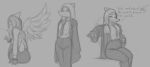  absurd_res anthro ather_os big_butt butt clothed clothing dinosaur english_text eyes_closed fang_(gvh) feathered_wings feathers female goodbye_volcano_high hair hi_res long_hair long_snout looking_at_viewer looking_back monochrome multiple_poses necktie pose pterodactylus pterosaur reptile scalie sitting sketch snoot_game_(fan_game) snout solo text thick_thighs tired_eyes undressing wings 