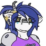  animated anthro avalon_ava black_sclera blue_hair ear_piercing female hair horn lizard looking_at_viewer piercing reptile scalie short_playtime solo white_body yellow_eyes 
