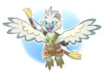  2023 anthro arrow_(weapon) avian beak biped bird blue_eyes bow_(weapon) breath_of_the_wild colored doodledonut_(artist) feather_hands feathers hi_res male nintendo open_mouth open_smile ranged_weapon rito simple_background smile solo tears_of_the_kingdom the_legend_of_zelda tongue tulin_(tloz) weapon white_body white_feathers 