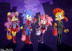  2023 absurd_res amy_rose anibaruthecat anthro archie_comics artist_name chipmunk clothed clothing costume digital_media_(artwork) eyebrows eyelashes female fingers ground_squirrel group hair hi_res long_hair mammal mina_mongoose open_mouth purple_hair rodent sally_acorn sciurid sega sonic_the_hedgehog sonic_the_hedgehog_(archie) sonic_the_hedgehog_(comics) sonic_the_hedgehog_(series) young 