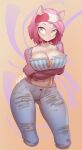  absurd_res amy_rose anthro big_breasts bottomwear breasts clothing denim denim_clothing eulipotyphlan female girok green_eyes hedgehog hi_res jeans looking_at_viewer mammal pants redesign sega solo solo_focus sonic_the_hedgehog_(series) 