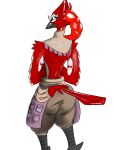  anthro avian big_butt bird butt clothed clothing hi_res humanoid male multicolored_body nastyfr nintendo partially_clothed red_body rito solo the_legend_of_zelda thick_thighs two_tone_body wide_hips 