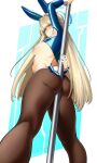  1girl absurdres animal_ears armpits arms_up ass between_buttocks blonde_hair blue_archive blue_eyes breasts highres legs long_hair nipples pantyhose playboy_bunny pole_dancing rabbit_ears rabbit_tail slush5244 standing stripper_pole tail thighs toki_(blue_archive) toki_(bunny)_(blue_archive) 