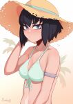  1girl armlet bikini black_hair breasts darahan front-tie_bikini_top front-tie_top heart kill_la_kill kiryuuin_satsuki looking_at_viewer short_hair signature solo swimsuit 