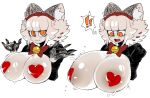  &lt;3 anthro big_breasts blush blush_lines breast_expansion breasts catmaid_(cibastion) cibastion domestic_cat exclamation_point expansion fangs felid feline felis female fur hair hi_res huge_breasts looking_at_viewer maid_headdress mammal motion_lines open_mouth pasties simple_background smile solo speech_bubble surprise teeth white_body white_fur white_hair 