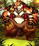  absurd_res anthro balls bear belly biceps big_muscles big_penis claws clothed clothing decorate drks feet felid fur genitals hair hi_res league_of_legends male mammal muscular muscular_anthro muscular_male nude pantherine pecs penis polar_bear riot_games smile stripes teeth tiger ursine volibear 