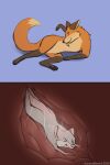  absurd_res after_vore ambiguous_gender aurorabound belly_lick black_nose black_pawpads canid canine duo feral fox fur grey_body grey_fur happy hi_res internal lounging lying mammal mouse murid murine on_side oral_vore orange_body orange_fur organs pawpads red_fox rodent stomach vore 