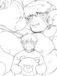  2boys animal_costume bara bear_costume blush couple glasses inverted_nipples kekkai_sensen klaus_von_reinhertz large_pectorals leonardo_watch long_sideburns male_focus mature_male multiple_boys muscular muscular_male nipples nore_(boosuke) open_mouth parted_lips pectorals short_hair sideburns size_difference stuffed_animal stuffed_toy surprised teddy_bear tusks upper_body yaoi 