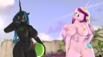  3d_(artwork) abs absurd_res anthro anthrofied areola arthropod ball beach_ball big_breasts black_body black_skin blonde_hair blue_hair breasts changeling cutie_mark dietshantytown digital_media_(artwork) duo equid equine eyewear fangs feathered_wings feathers female friendship_is_magic genitals green_areola green_eyes green_nipples hair hasbro hi_res holding_object horn inflatable long_hair mammal multicolored_hair my_little_pony navel nipples open_mouth open_smile pink_body pink_eyes pink_feathers pink_hair pink_skin princess_cadance_(mlp) purple_hair pussy queen_chrysalis_(mlp) sharp_teeth smile source_filmmaker sunglasses teeth tongue tongue_out winged_unicorn wings yellow_areola yellow_nipples 