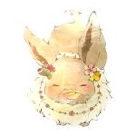  :3 ^_^ animal_focus blending bloom closed_eyes commentary_request eevee flower fluffy from_above hair_flower hair_ornament holding holding_leaf jewelry leaf leaf_in_mouth light_blush lowres necklace nightfizz no_humans pink_flower pokemon pokemon_(creature) red_flower ribbon simple_background solo straight-on 
