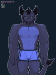  anthro blue_body blue_eyes boxers_(clothing) bulge clothing devfoxnsfw dragon front_view hi_res horn male mostly_nude muscular muscular_male nipples scalie simple_background solo standing tail underwear 