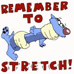  animated anthro blue_body canid canine canis cartoon_physics daztoons digital_media_(artwork) domestic_dog english_text fur male mammal simple_background solo squeezing stretching tail text toony 