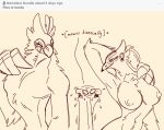  amali_(tloz) anthro avian beak big_breasts bird bisexual bodily_fluids breasts breath_of_the_wild chest_tuft confusion female goolee group hand_behind_head kass_(tloz) male muscular muscular_anthro muscular_male nintendo nipples nude rito sketch smile sweat sweatdrop take_your_pick the_legend_of_zelda trio tuft 
