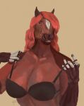  anthro big_breasts bra breasts clothing equid equine herm hi_res hierro_(artist) horse intersex mammal open_mouth rainstorm_(marefurryfan) solo teasing teeth underwear 