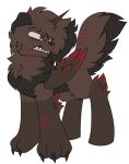  2022 ambiguous_gender angry brown_body brown_fur canid canine canis domestic_dog equid equine feral flann_(pegacousin) fur growling horn hybrid mammal pegacousin red_body red_eyes red_fur scratch_on_face scratch_on_leg scratches snarling solo winged_unicorn wings 