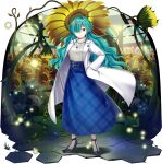  blue_hair blue_skirt flower garden highres kazami_yuuka non-web_source rotte_(1109) skirt sunflower touhou touhou_lost_word 