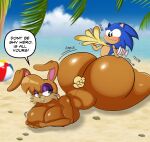  absurd_res anthro archie_comics ball beach beach_ball bedroom_eyes big_breasts big_butt blush breasts brown_body brown_hair buckteeth butt chipmunk duo english_text eulipotyphlan exclamation_point female green_eyes ground_squirrel hair hedgehog hi_res huge_breasts huge_butt inflatable looking_back lying male male/female mammal mrxrickyx multicolored_body narrowed_eyes nude on_front onomatopoeia rodent sally_acorn sciurid seaside seductive sega smile sonic_the_hedgehog sonic_the_hedgehog_(archie) sonic_the_hedgehog_(comics) sonic_the_hedgehog_(series) sound_effects speech_bubble sunscreen teeth text thick_thighs two_tone_body 