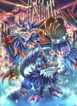  2others belt city digimon digimon_(creature) highres kou_(xcws3487) loogamon loogarmon multiple_others muzzle night no_humans outdoors red_eyes tail wolf 